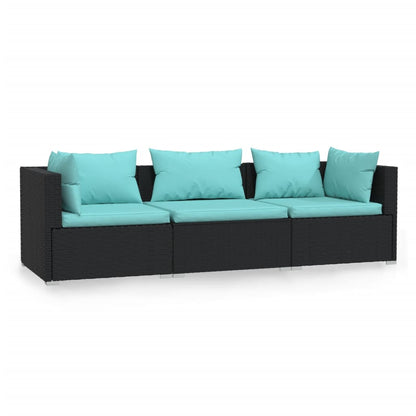 3-seater Sofa Black PE Rattan 3-seater Modular 3-Seater Sofa