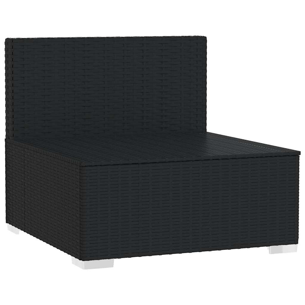 Garden Middle Sofa Black PE rattan, powder-coated steel, fabric