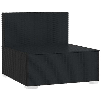 Garden Middle Sofa Black PE rattan, powder-coated steel, fabric