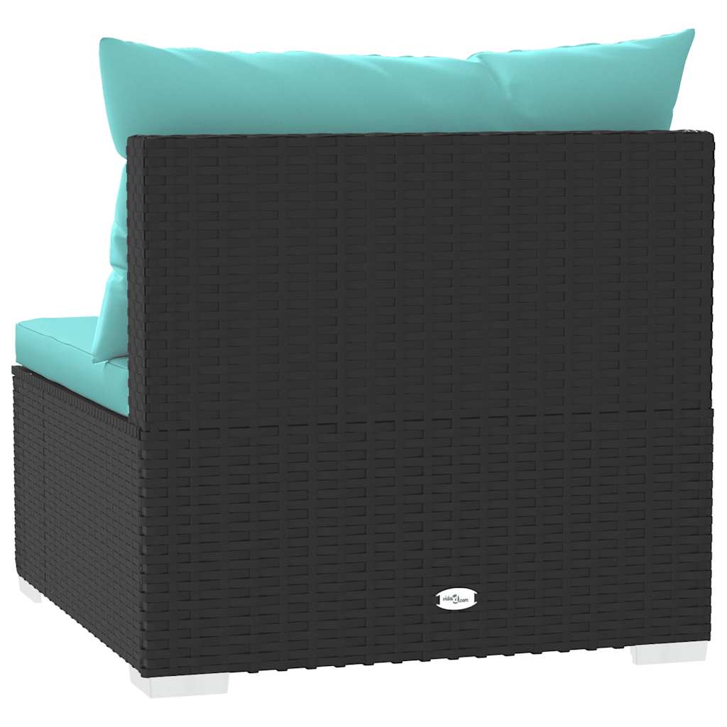 Garden Middle Sofa Black PE rattan, powder-coated steel, fabric