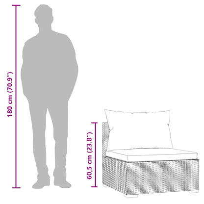 Garden Middle Sofa Black PE rattan, powder-coated steel, fabric