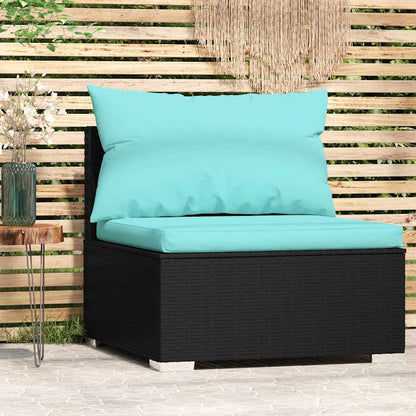 Garden Middle Sofa Black PE rattan, powder-coated steel, fabric