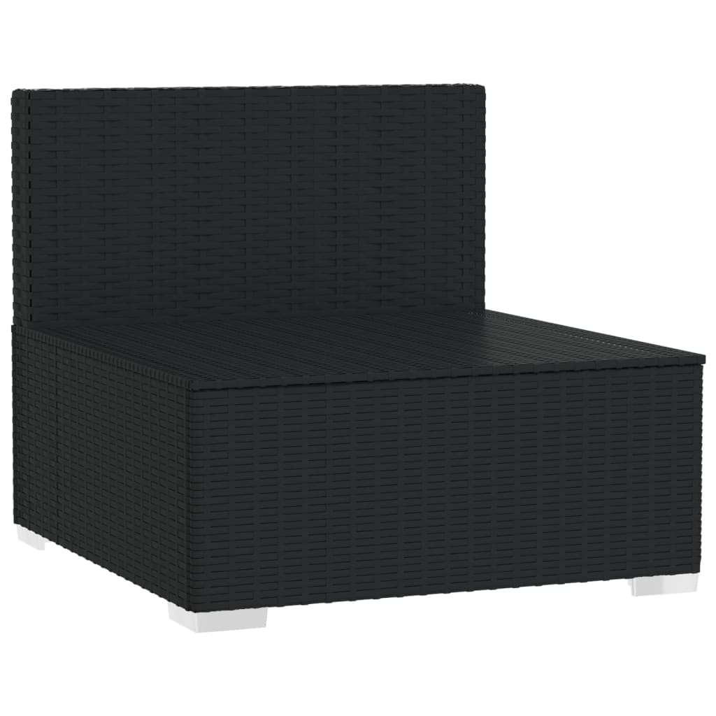 3-seater Sofa Black PE Rattan, Powder-Coated Steel, Plastic