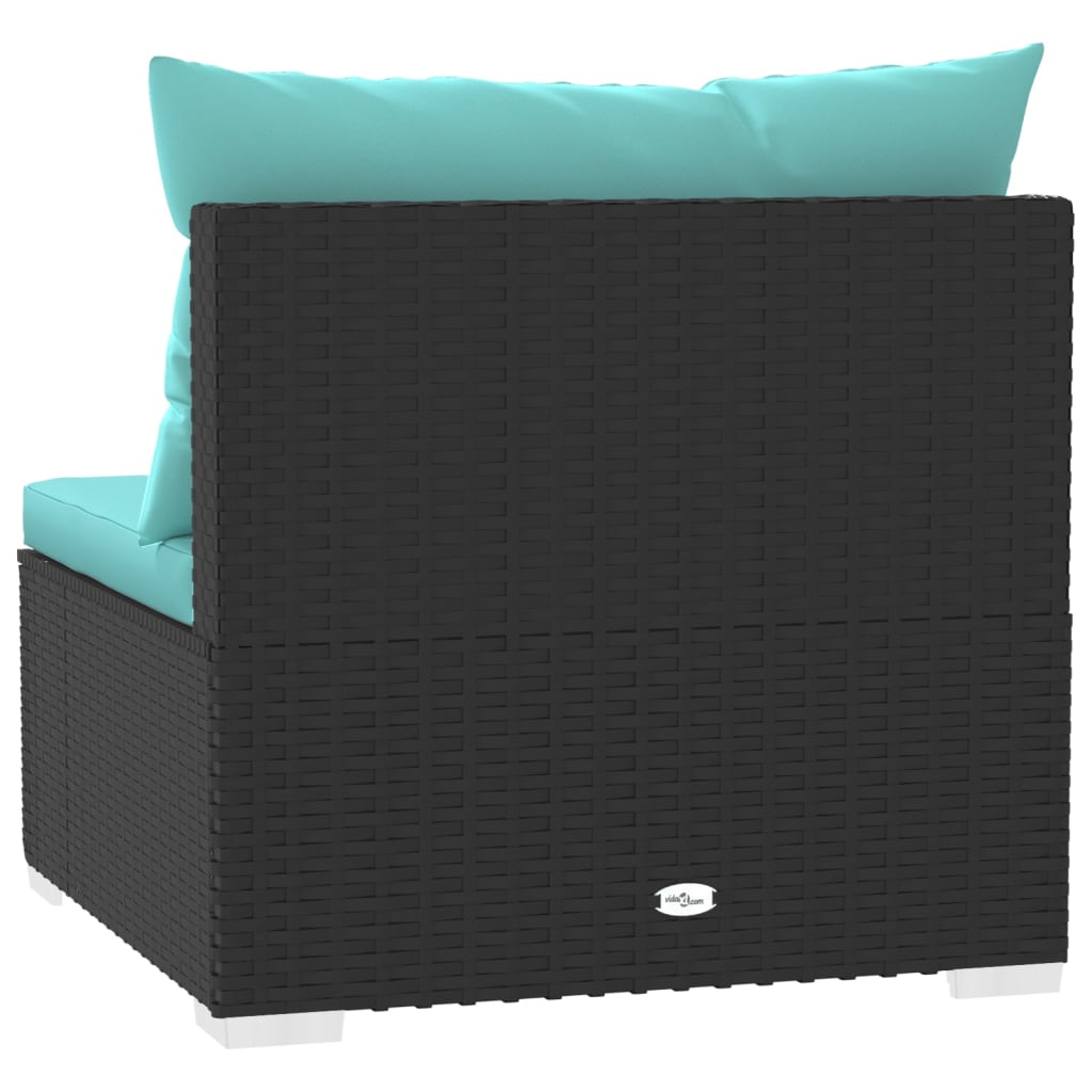 3-seater Sofa Black PE Rattan, Powder-Coated Steel, Plastic