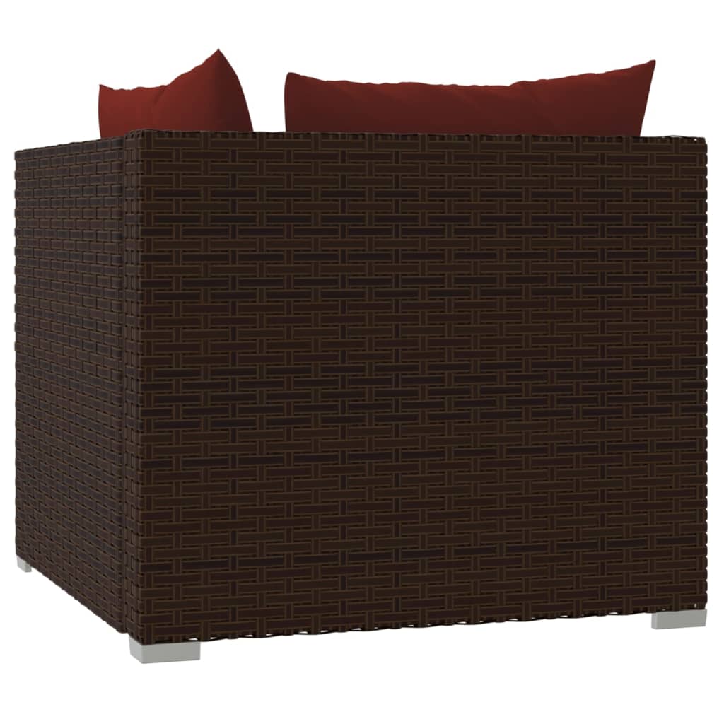 2-seater Sofa Brown Poly Rattan with Cinnamon Red Cushions