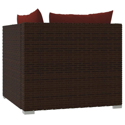 2-seater Sofa Brown Poly Rattan with Cinnamon Red Cushions