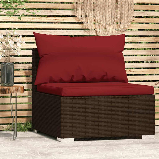 Garden Middle Sofa Brown PE rattan, powder-coated steel, plastic
