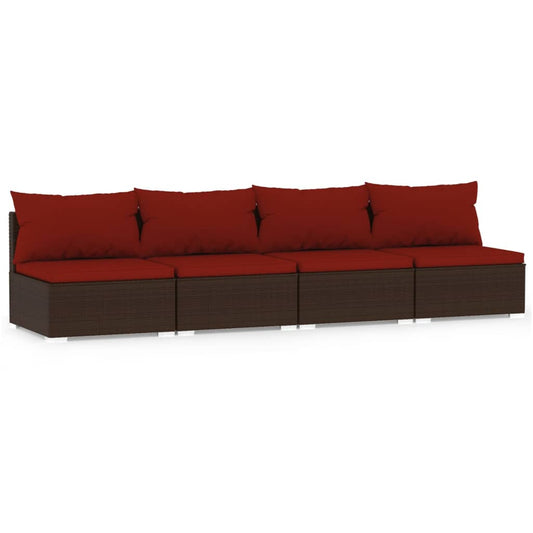 4-seater Sofa Brown PE rattan Large Modular 4-Seater Sofa