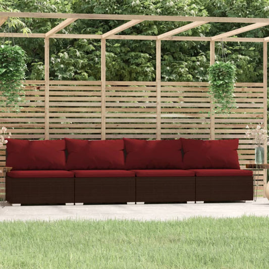4-seater Sofa Brown PE rattan Large Modular 4-Seater Sofa