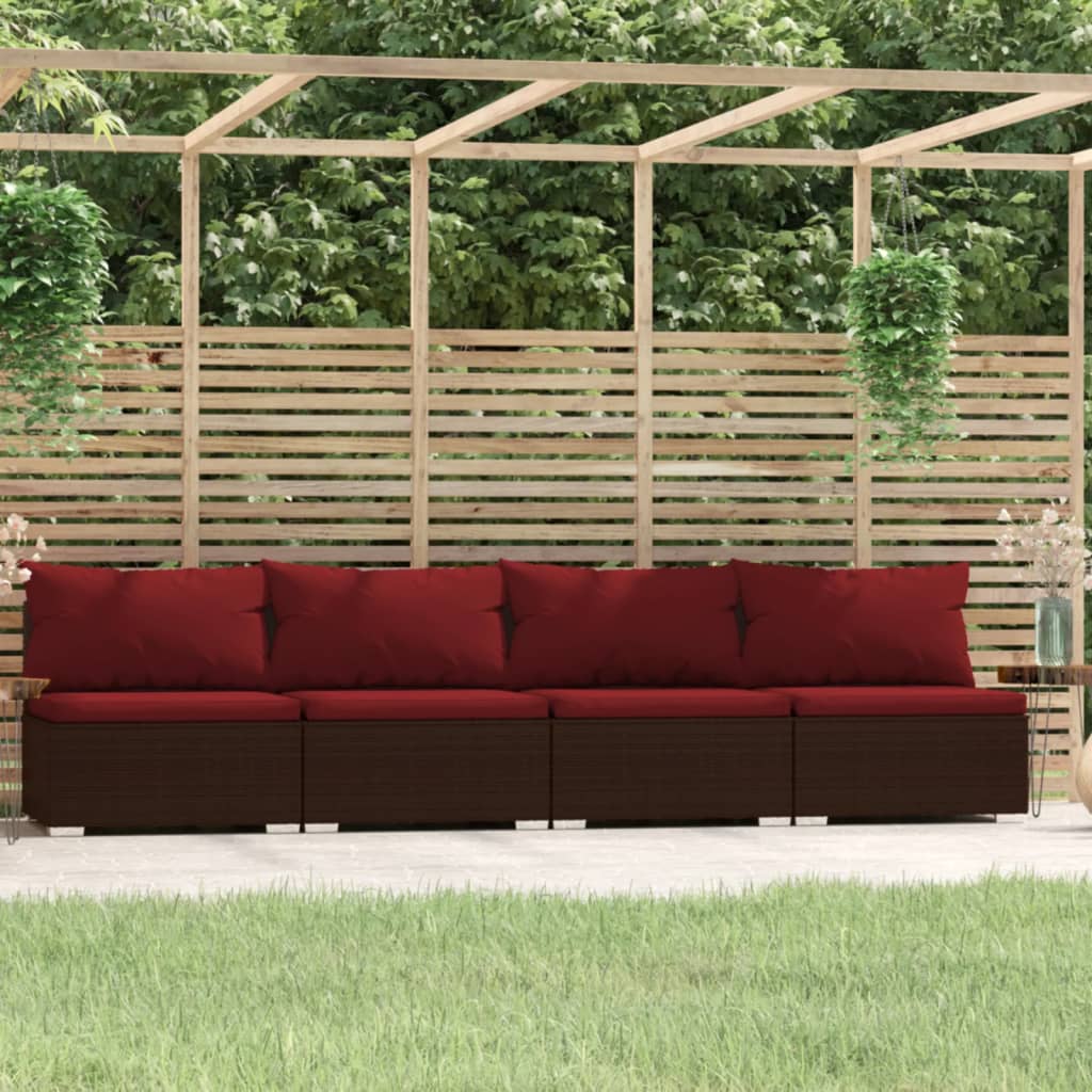 4-seater Sofa Brown PE rattan Large Modular 4-Seater Sofa