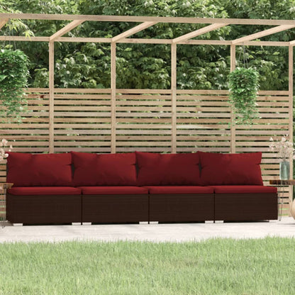 4-seater Sofa Brown PE rattan Large Modular 4-Seater Sofa