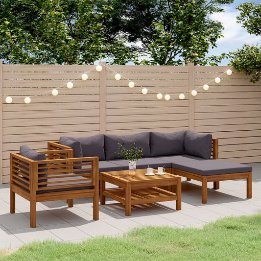 Wooden Lounge Set Dark Grey Solid Acacia wood, 100% Polyester