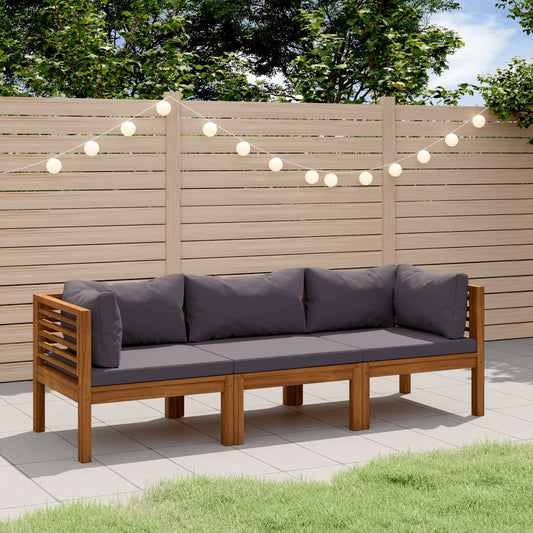 Wooden Lounge Set Dark Grey Solid Acacia wood 3-Seater