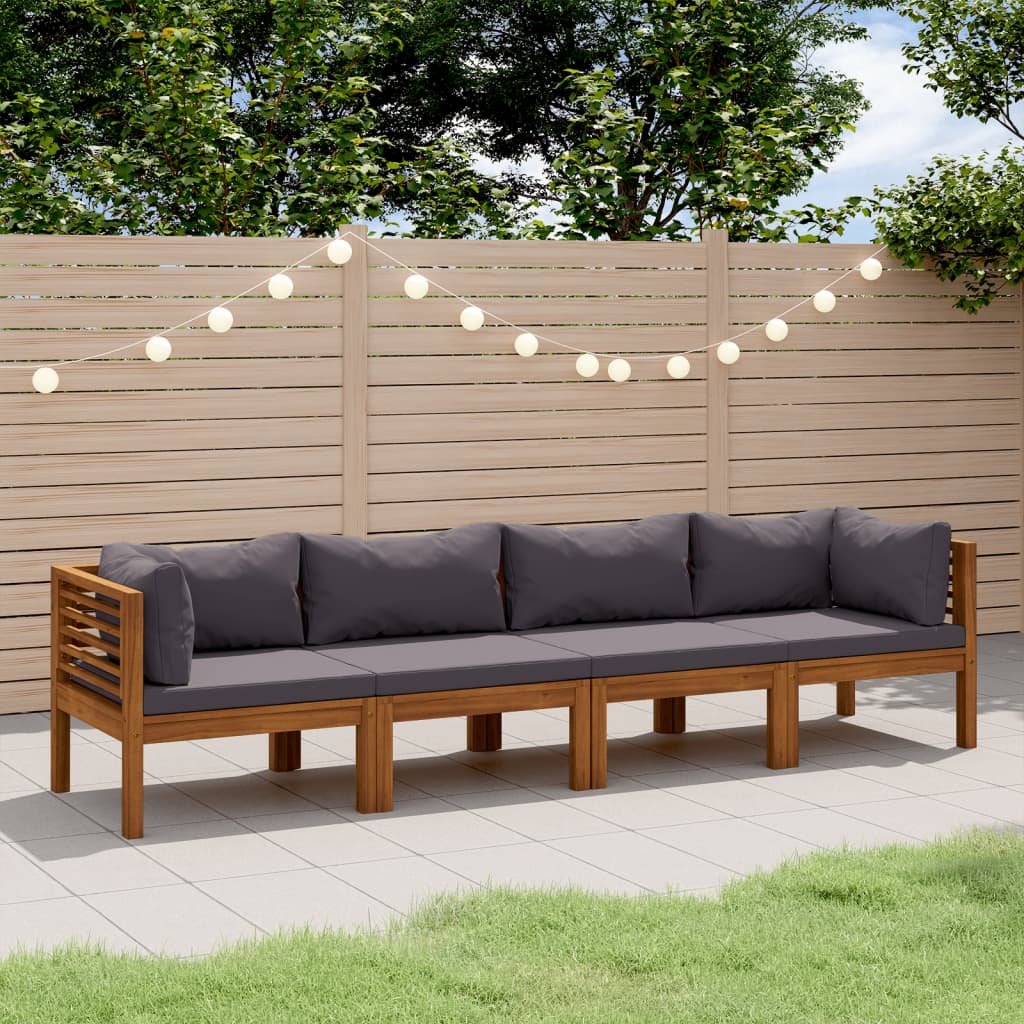Wooden Lounge Set Dark Grey Solid Acacia wood 4-Seater Modular