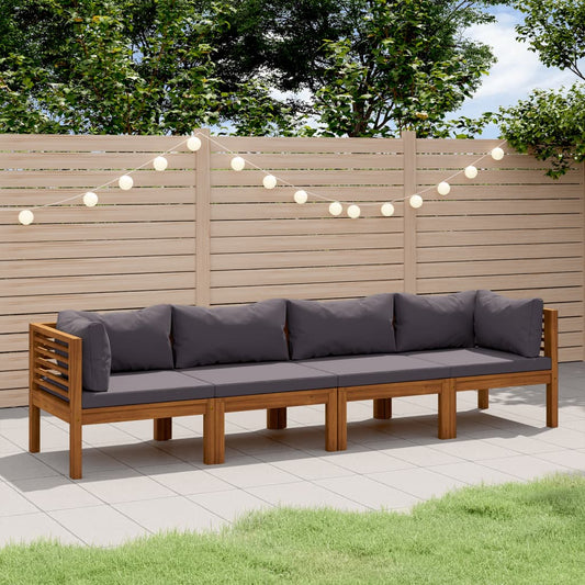 Wooden Lounge Set Dark Grey Solid Acacia wood 4-Seater Modular