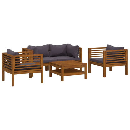 Wooden Lounge Set Solid Acacia Wood and Dark Grey