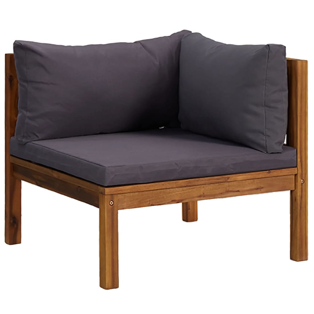 Wooden Lounge Set Solid Acacia Wood and Dark Grey