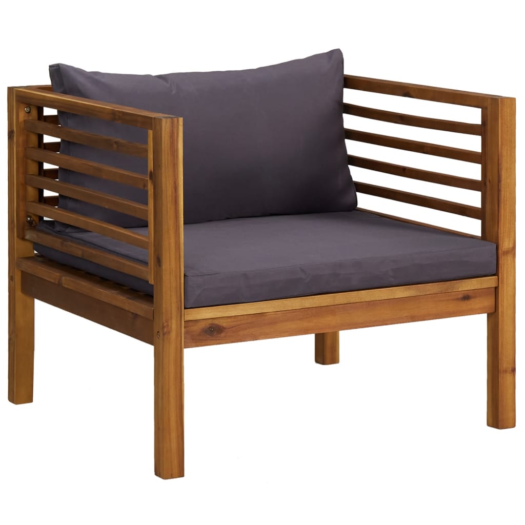 Wooden Lounge Set Solid Acacia Wood and Dark Grey