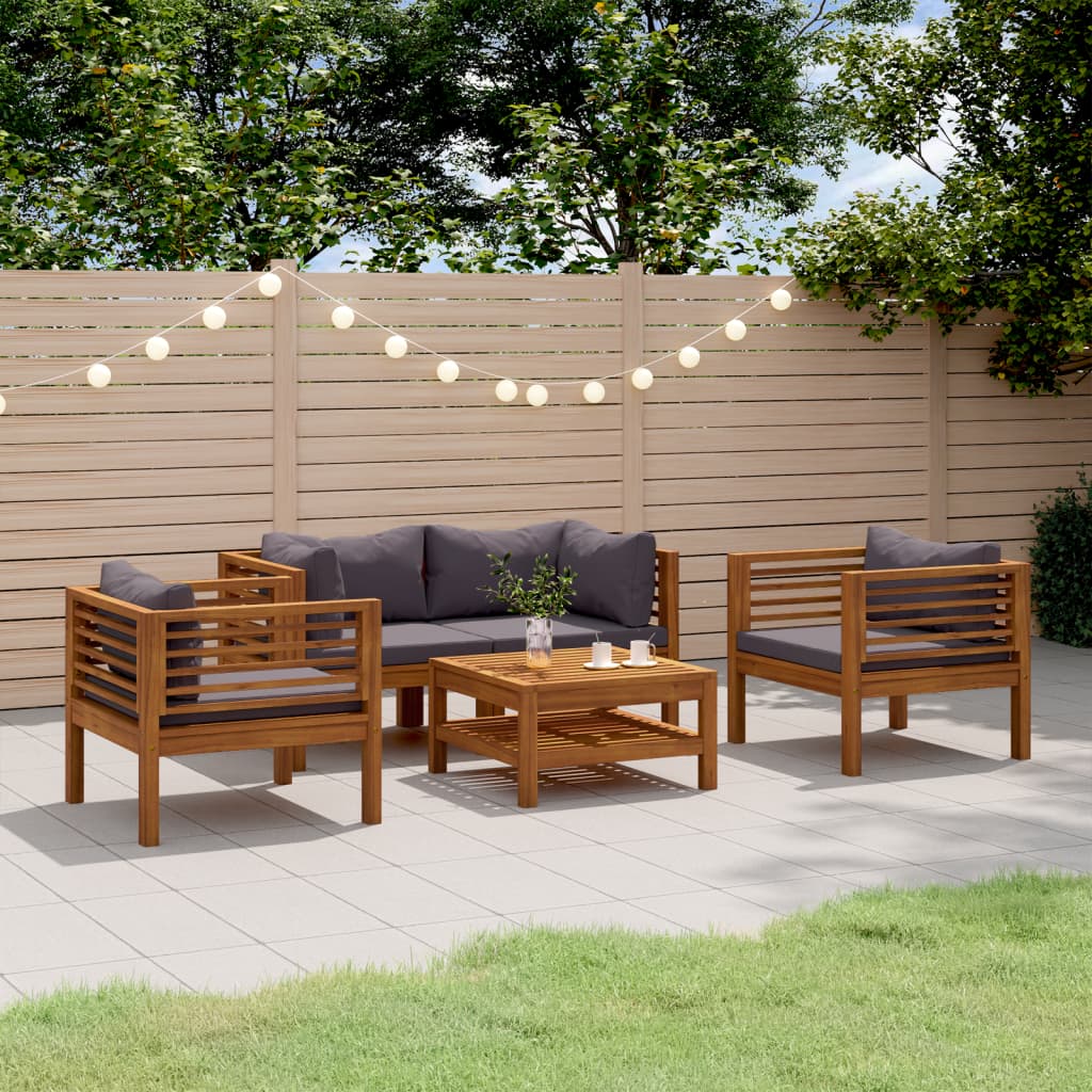 Wooden Lounge Set Solid Acacia Wood and Dark Grey