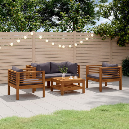 Wooden Lounge Set Solid Acacia Wood and Dark Grey