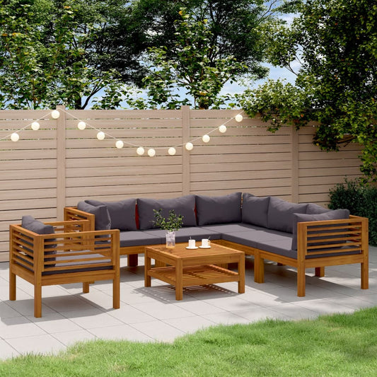 Wooden Lounge Set Dark Grey Cushions