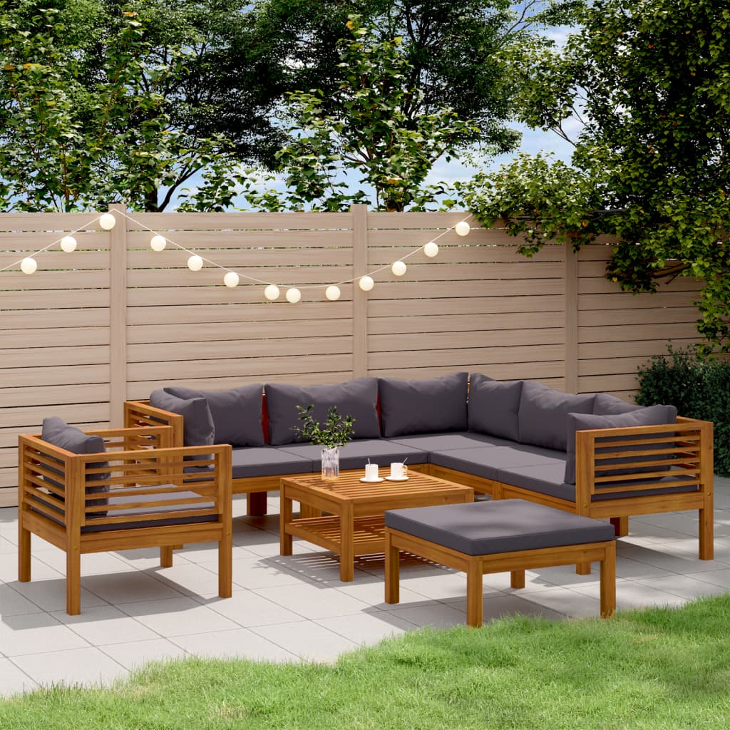 Wooden Lounge Set Dark grey Solid Acacia wood, Polyester Large