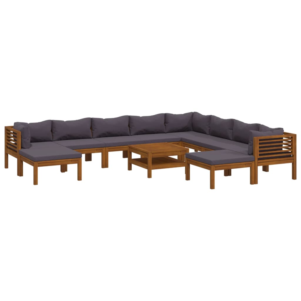 Wooden Lounge Set Dark Grey Solid Acacia Wood, 100% Polyester Fabric