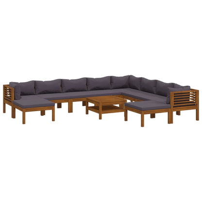Wooden Lounge Set Dark Grey Solid Acacia Wood, 100% Polyester Fabric