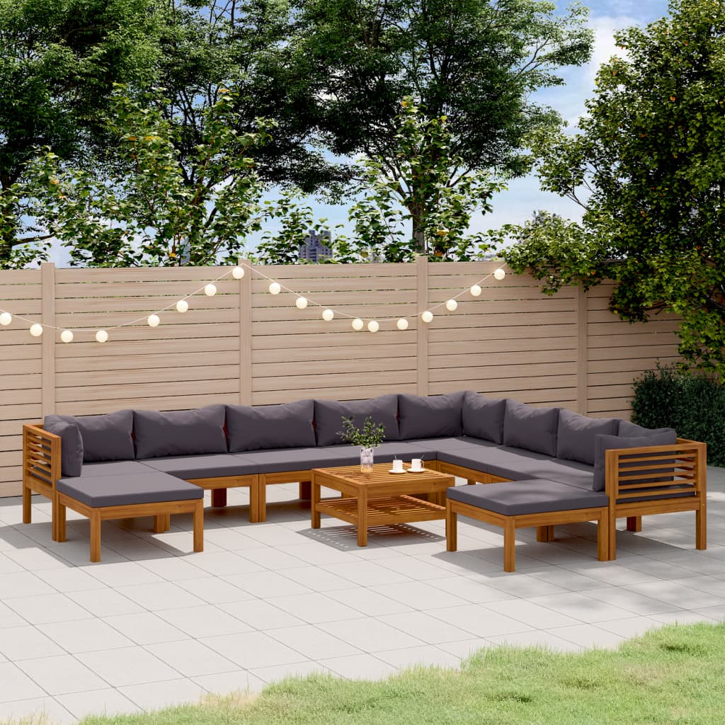 Wooden Lounge Set Dark Grey Solid Acacia Wood, 100% Polyester Fabric