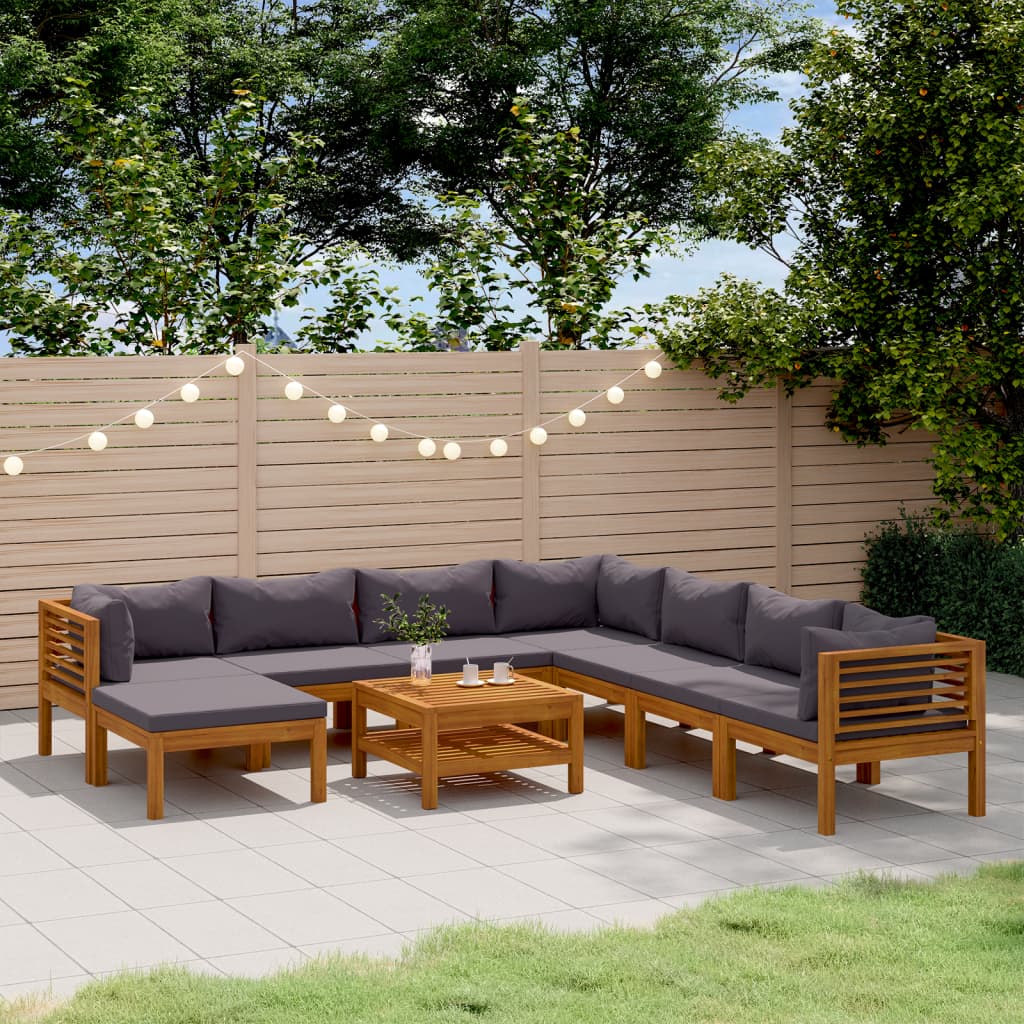 Wooden Lounge Set Dark Grey Solid Acacia Wood, 100% Polyester Fabric