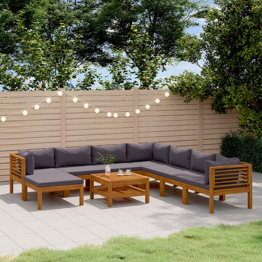 Wooden Lounge Set Dark Grey Solid Acacia Wood, 100% Polyester Fabric