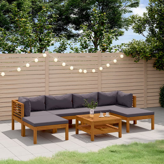 Wooden Lounge Set Dark Grey Solid Acacia Wood 7 Piece Set Modular