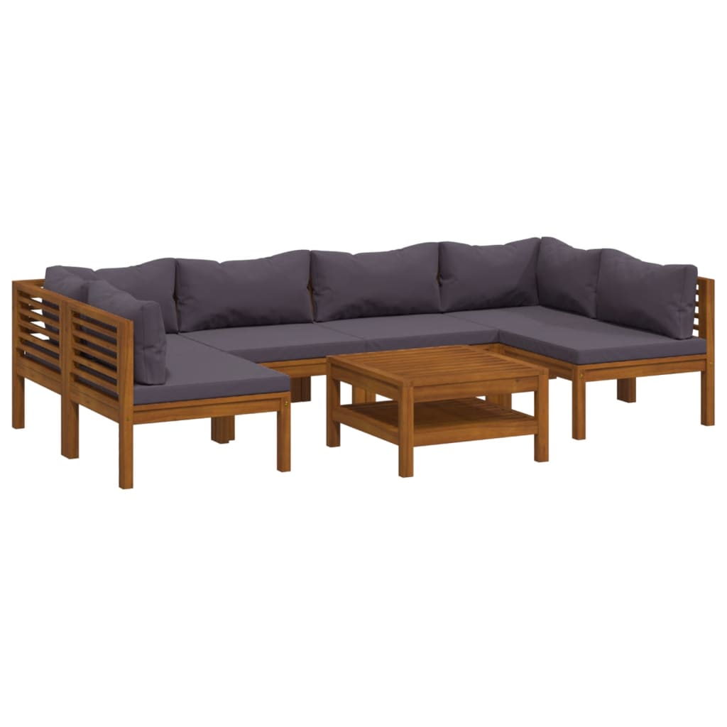 Wooden Lounge Set Dark Grey Solid Acacia wood Compact Modular