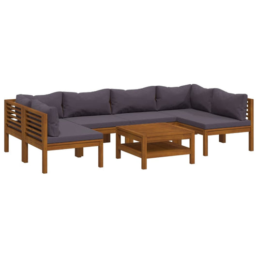 Wooden Lounge Set Dark Grey Solid Acacia wood Compact Modular