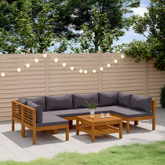 Wooden Lounge Set Dark Grey Solid Acacia wood Compact Modular
