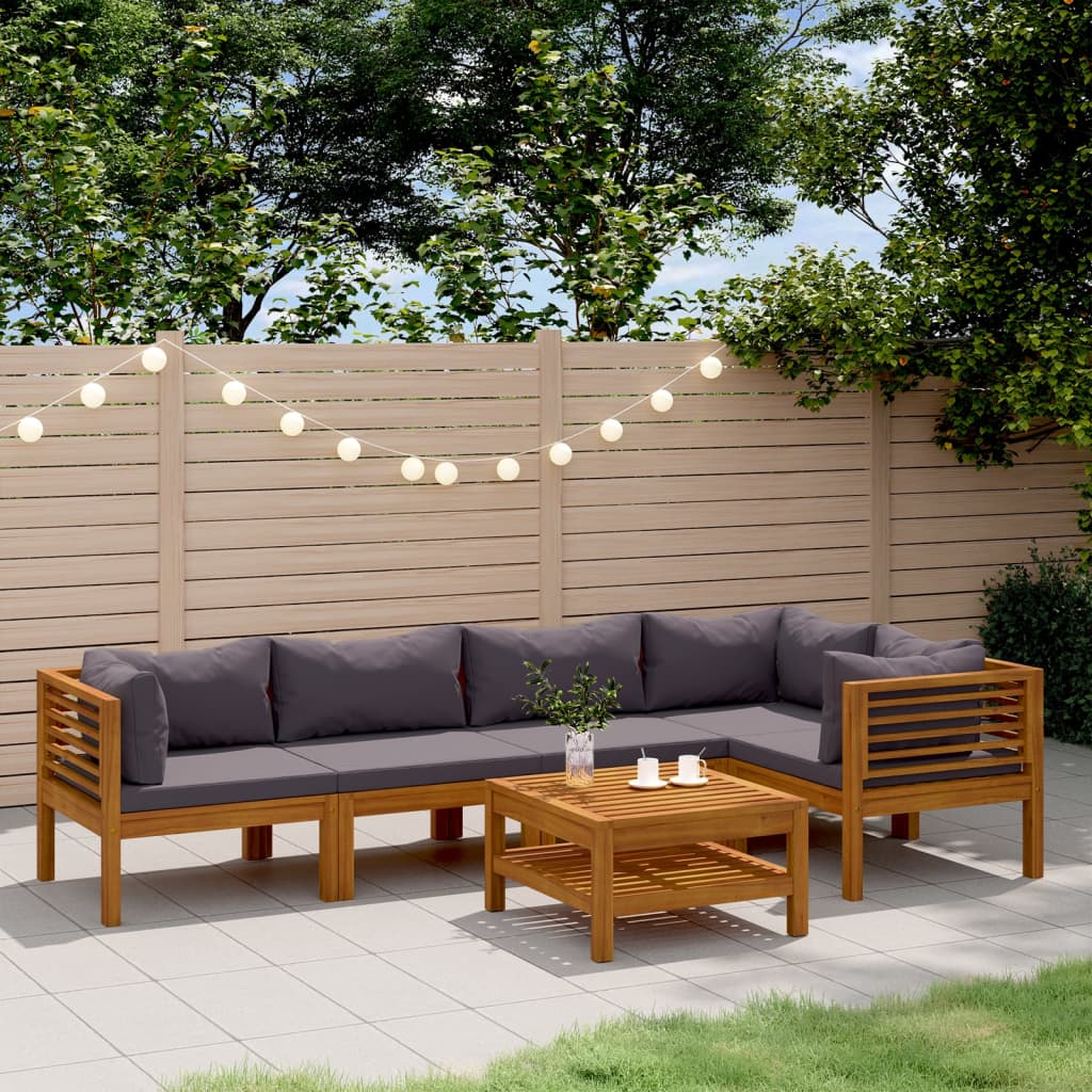 Wooden Lounge Set Dark Gray, Natural Wood Solid Acacia Wood Medium