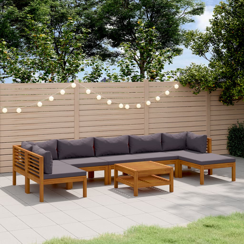 Wooden Lounge Set Dark Grey Solid Acacia Wood, 100% Polyester Fabric