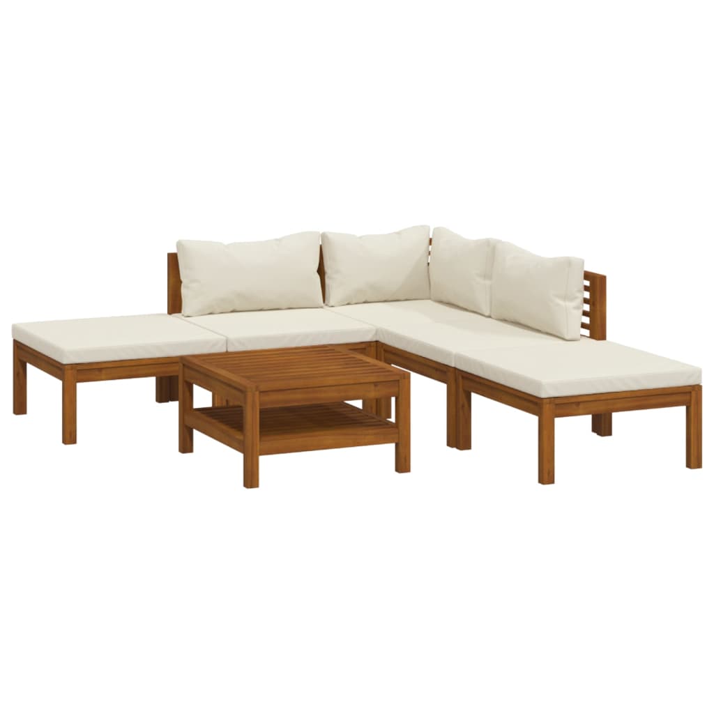 Garden Lounge Set Cream, Natural Wood