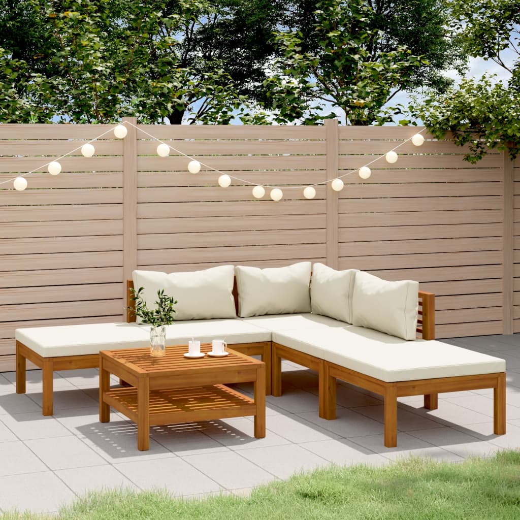 Garden Lounge Set Cream, Natural Wood