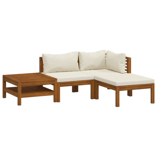 Garden Lounge Set Cream Solid acacia wood, fabric (100% polyester)
