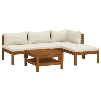 Garden Lounge Set Cream Solid Acacia wood, 100% polyester Medium