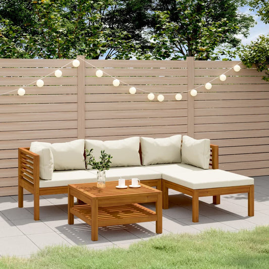Garden Lounge Set Cream Solid Acacia wood, Polyester Medium