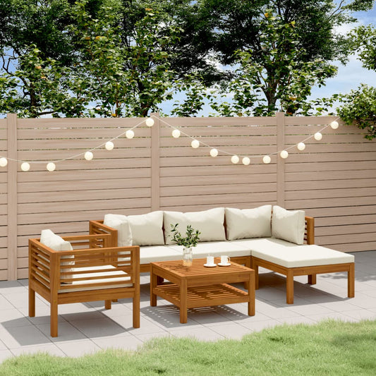 Garden Lounge Set Cream Solid acacia wood, fabric (100% polyester)