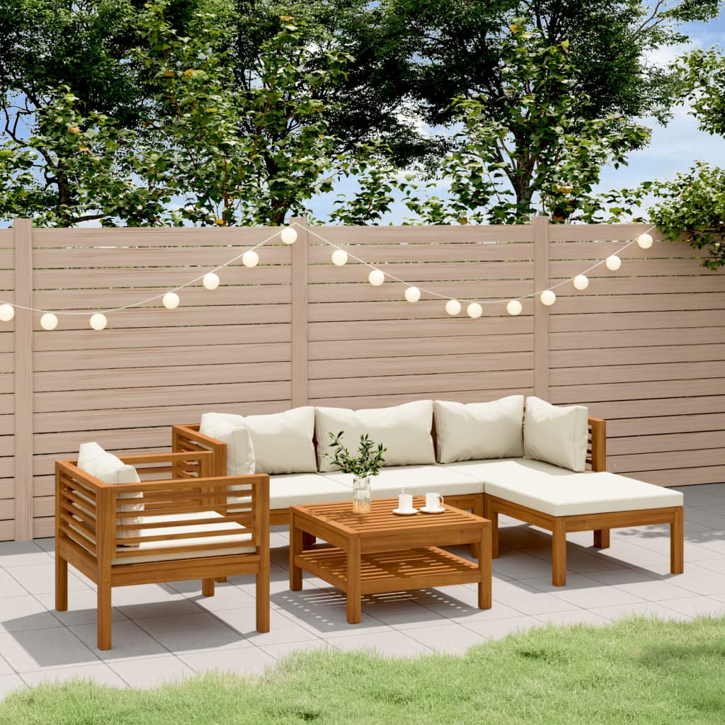 Garden Lounge Set Cream Solid acacia wood, fabric (100% polyester)