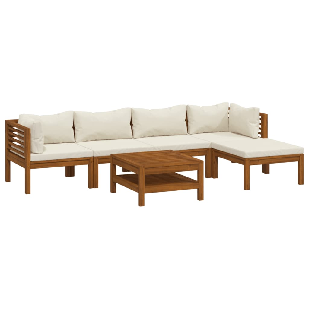 Garden Lounge Set Cream Solid acacia wood, fabric 6 Piece Set