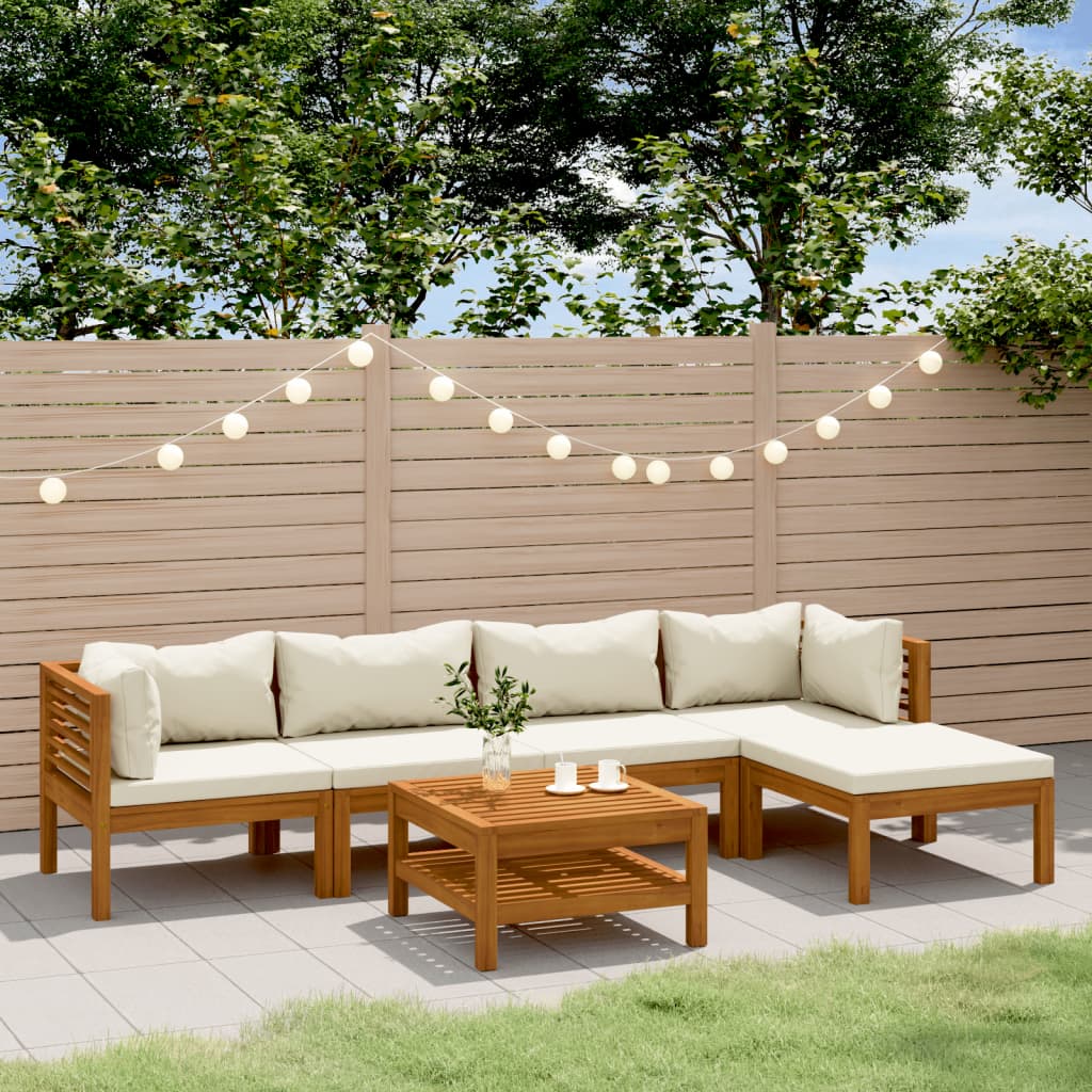 Garden Lounge Set Cream Solid acacia wood, fabric 6 Piece Set