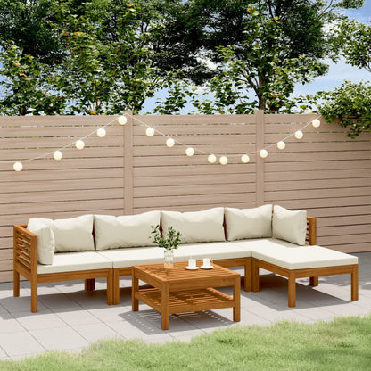 Garden Lounge Set Cream Solid acacia wood, fabric 6 Piece Set