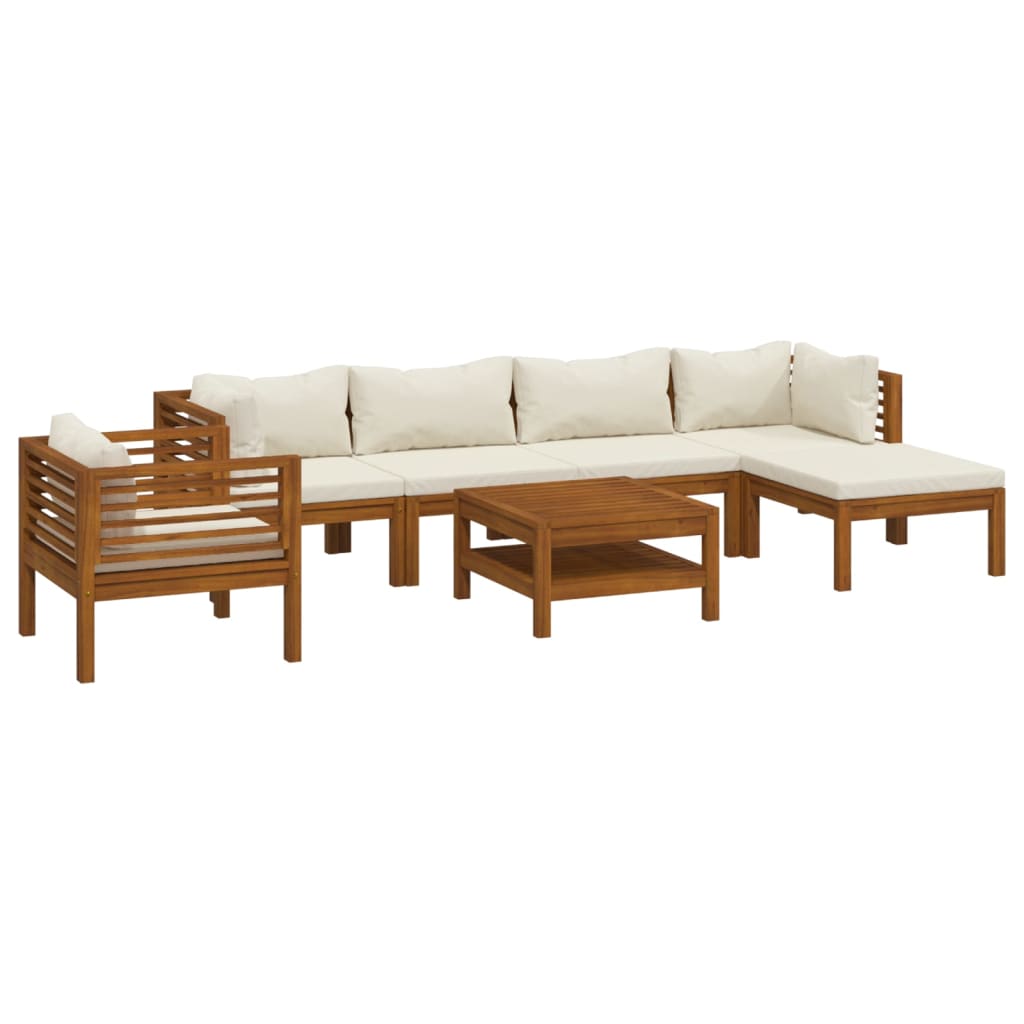 Garden Lounge Set Cream Solid Acacia Wood Medium Modular