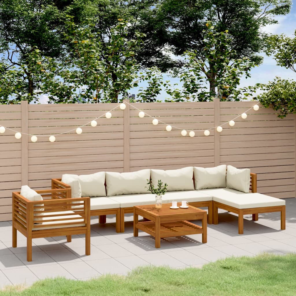 Garden Lounge Set Cream Solid Acacia Wood Medium Modular