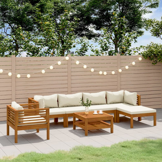 Garden Lounge Set Cream Solid Acacia Wood Medium Modular